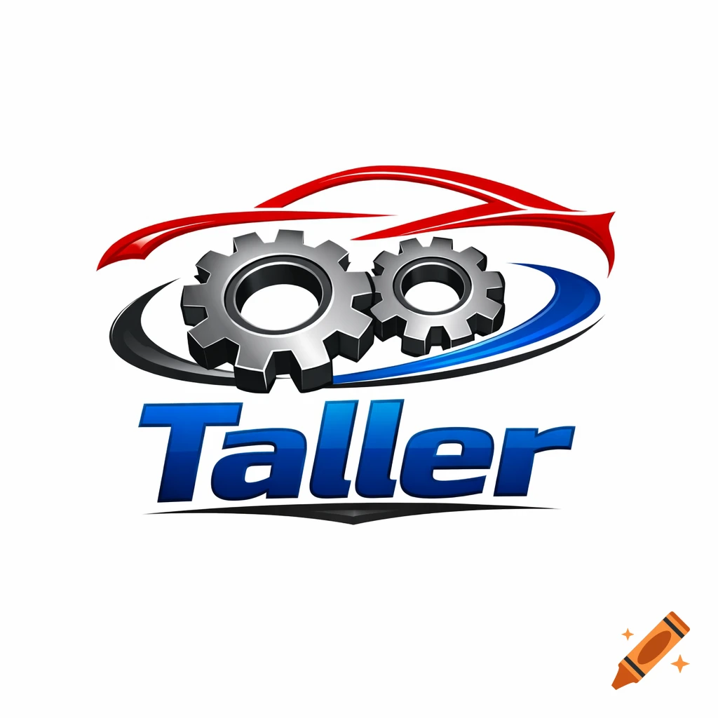 Logo with a red car silhouette, two metallic gears, and the word "Taller" in blue and gray.