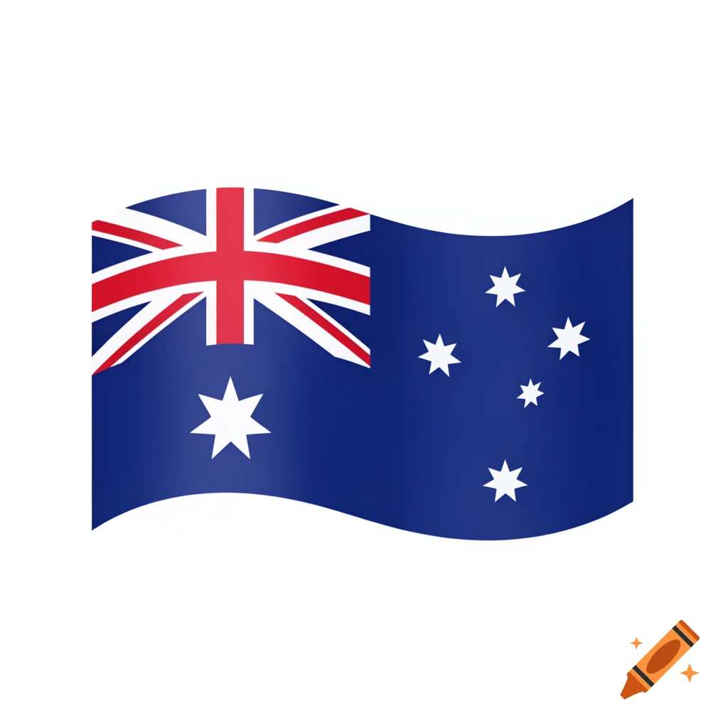 Waving Australian flag with the Union Jack and Southern Cross stars on a blue background.