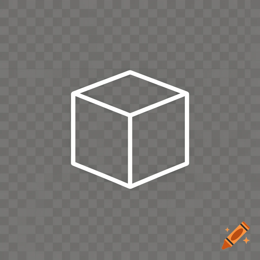 A simple white outline of a three-dimensional cube icon against a transparent background.