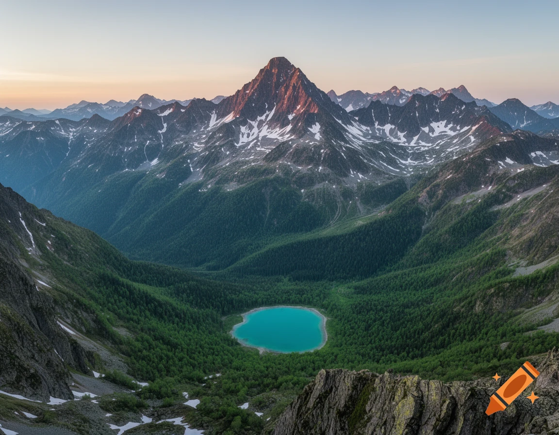 A scenic view of a turquoise mountain lake nestled in a valley ...