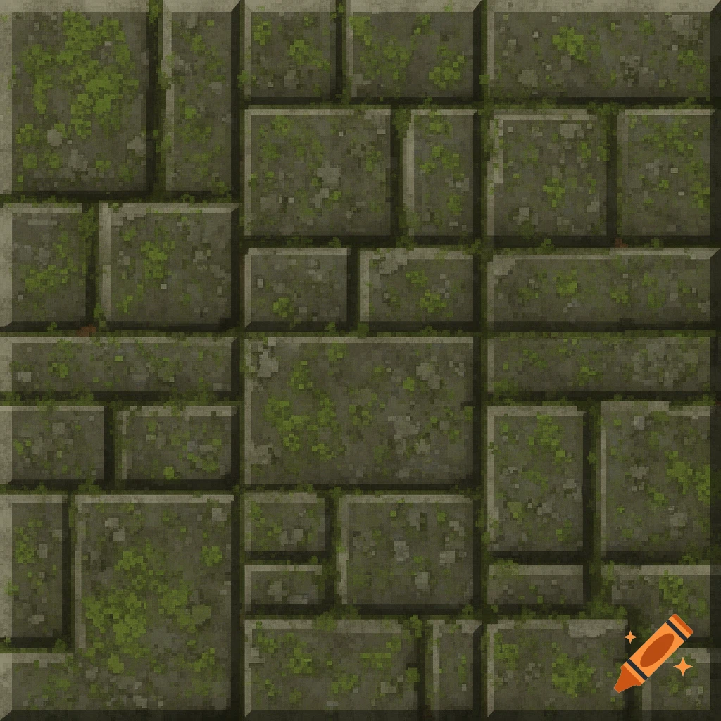 A 2D flat, pixelated texture of moss-covered stone blocks in Minecraft style.