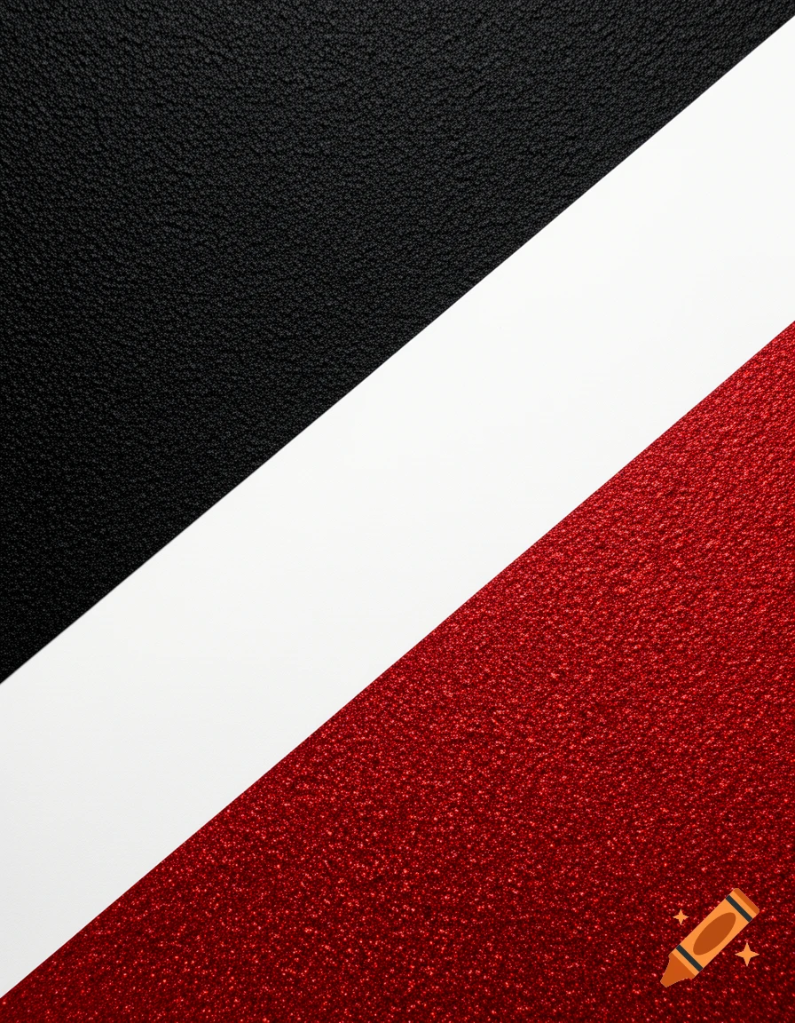 An abstract composition with diagonal bands of textured black, white, and red across the frame.