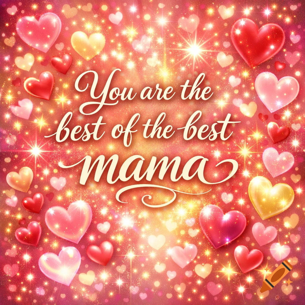 A glittery red and gold background filled with numerous hearts and stars, featuring the text "You are the best of the best mama" in elegant script.