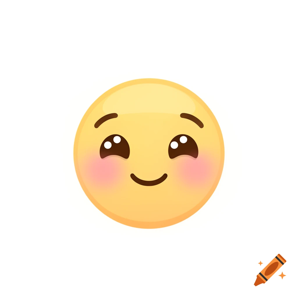 A cute, happy yellow emoji with big eyes, rosy cheeks, and a smile on a white background.