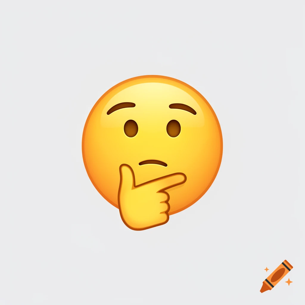 A yellow thinking face emoji with a hand resting on its chin, set against a plain white background.