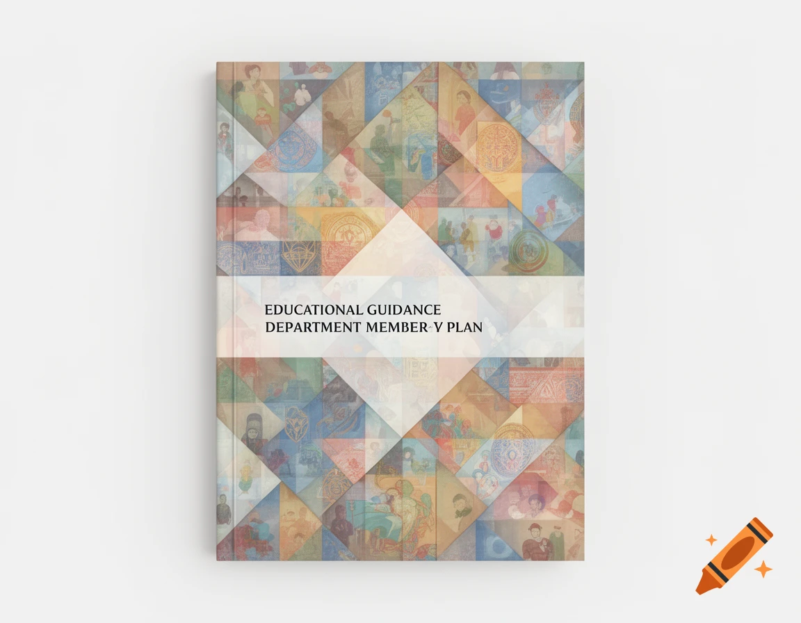 An abstract book cover featuring a geometric mosaic pattern with subtle, diverse illustrations and the title 'EDUCATIONAL GUIDANCE DEPARTMENT MEMBER V PLAN'.