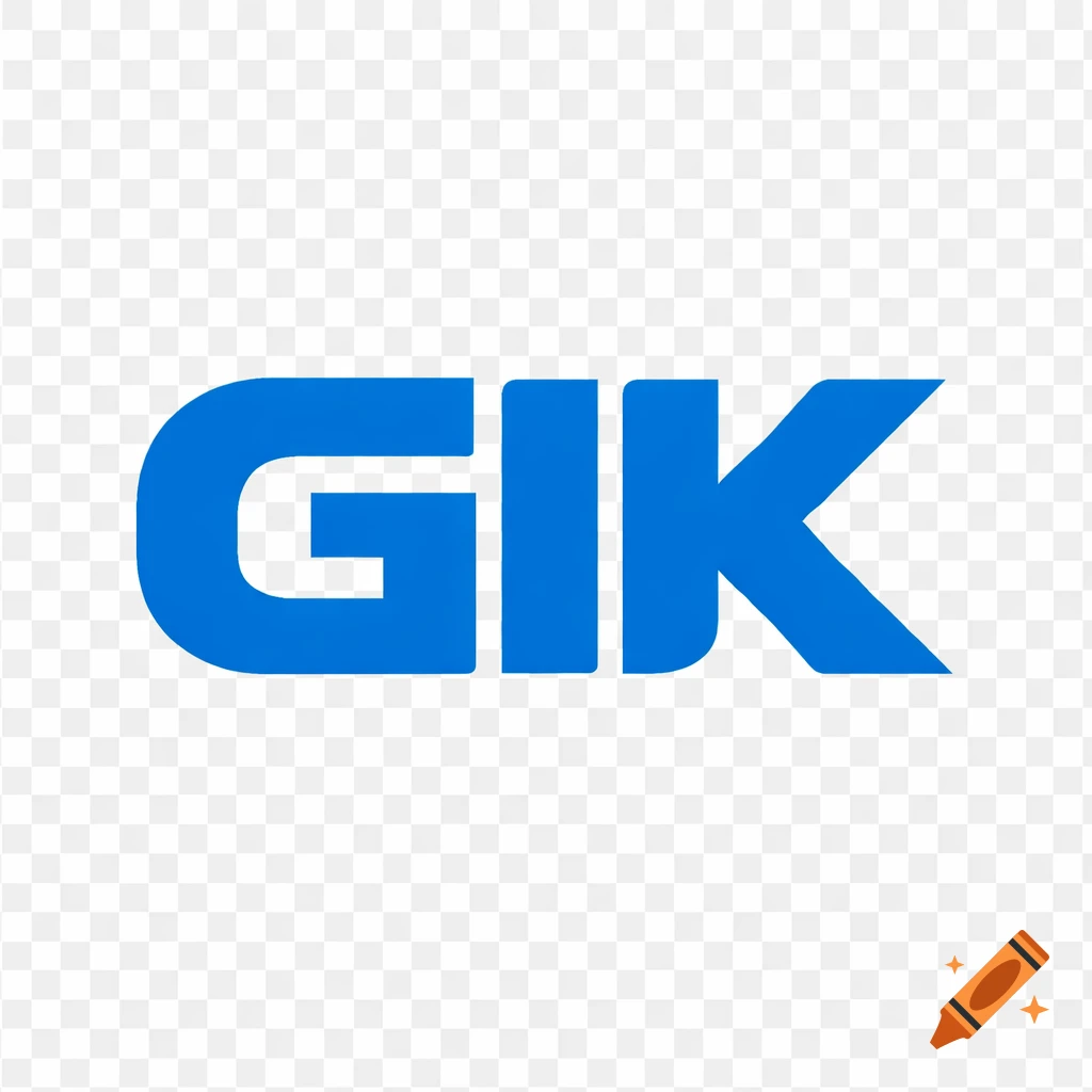 A blue logo displaying the letters GIK in a bold, sans-serif font on a transparent background.
