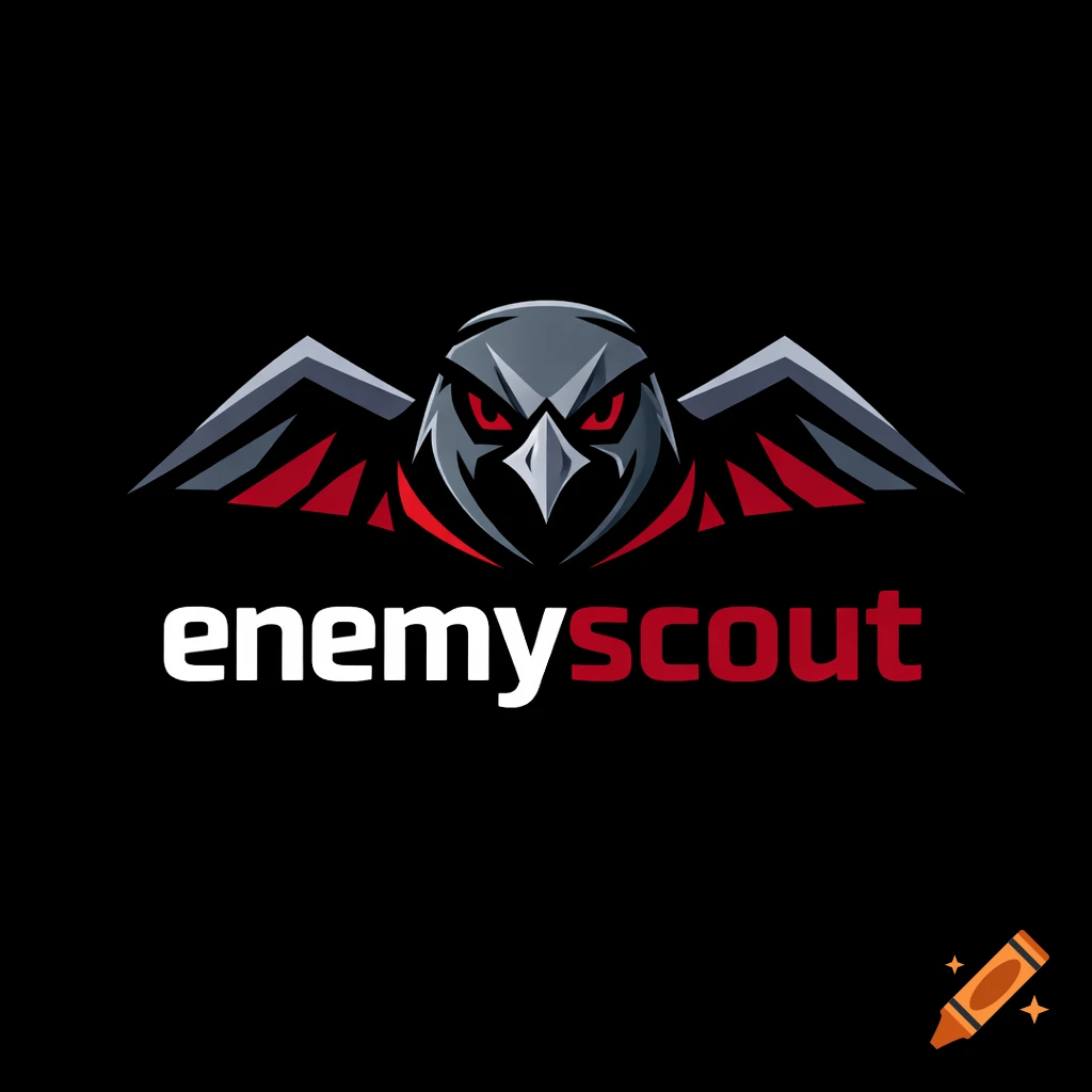 A stylized black, gray, and red hawk or eagle mascot logo with the text 'enemyscout' underneath, against a black background.