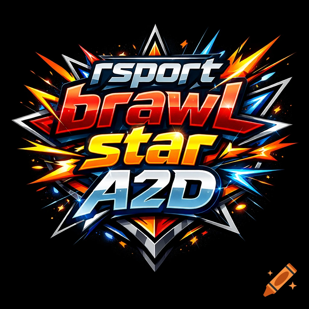 Dynamic esports logo with 'rsport brawl star A2D' text, stylized explosions, and sharp metallic elements on a black background.