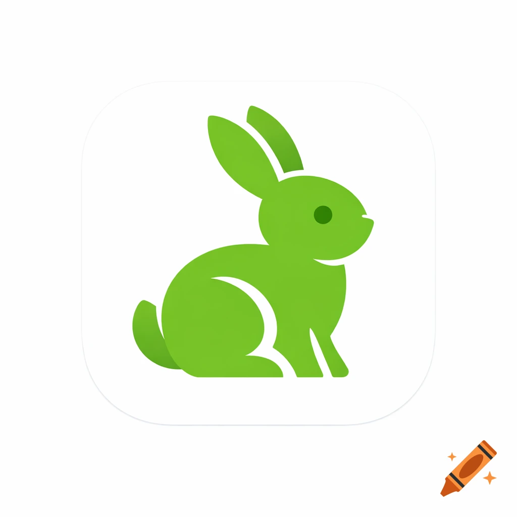 A simple green bunny icon with a slight gradient, centered on a white rounded square background.