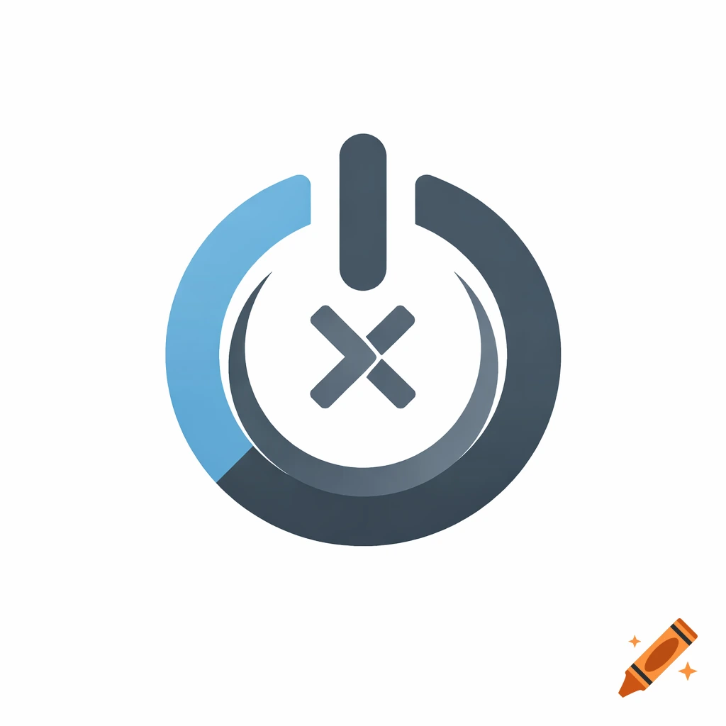 A modern blue and gray power-off or close icon with an 'X' symbol in the center, on a white background.