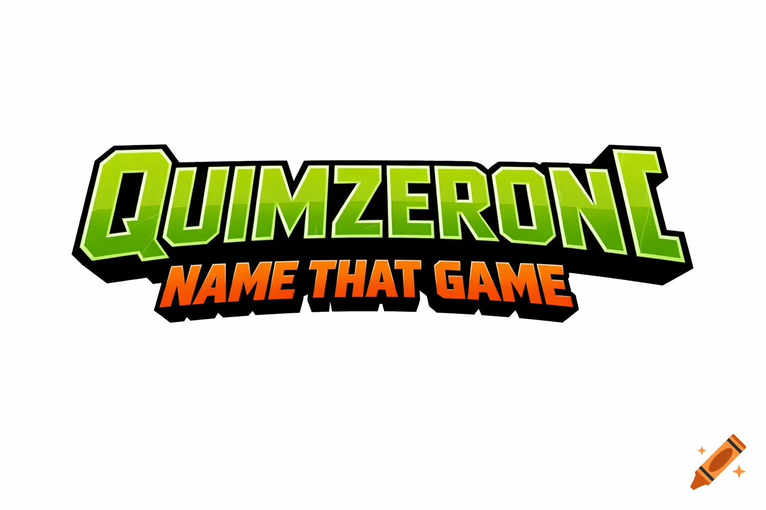 A logo featuring the word 'QUIZZERONI' in green with 'NAME THAT GAME' in orange below it, both with a black outline and 3D effect.