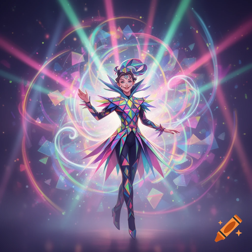 Pomni from The Amazing Digital Circus in a vibrant, geometric jester ...