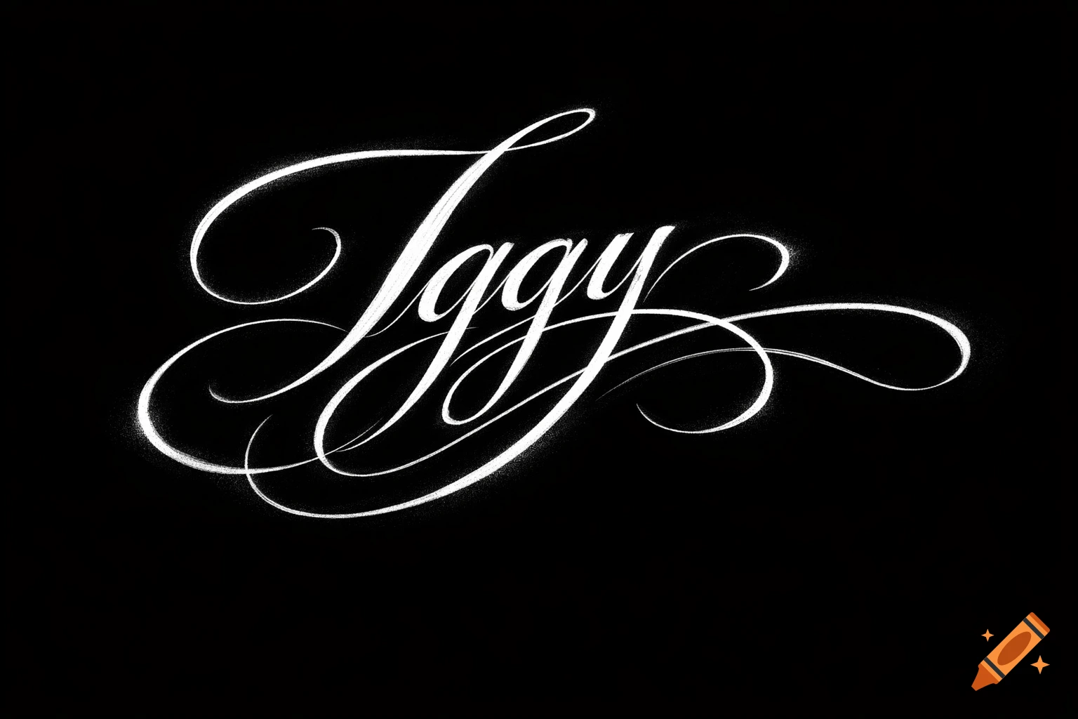 White fancy cursive signature of the name Iggy on a black background, with decorative flourishes.