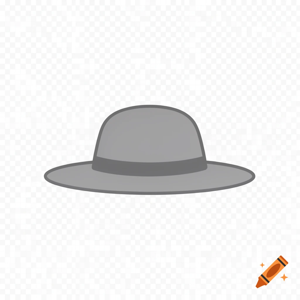 A grey hat icon with a dark grey band, depicted on a transparent background in a simplistic style.