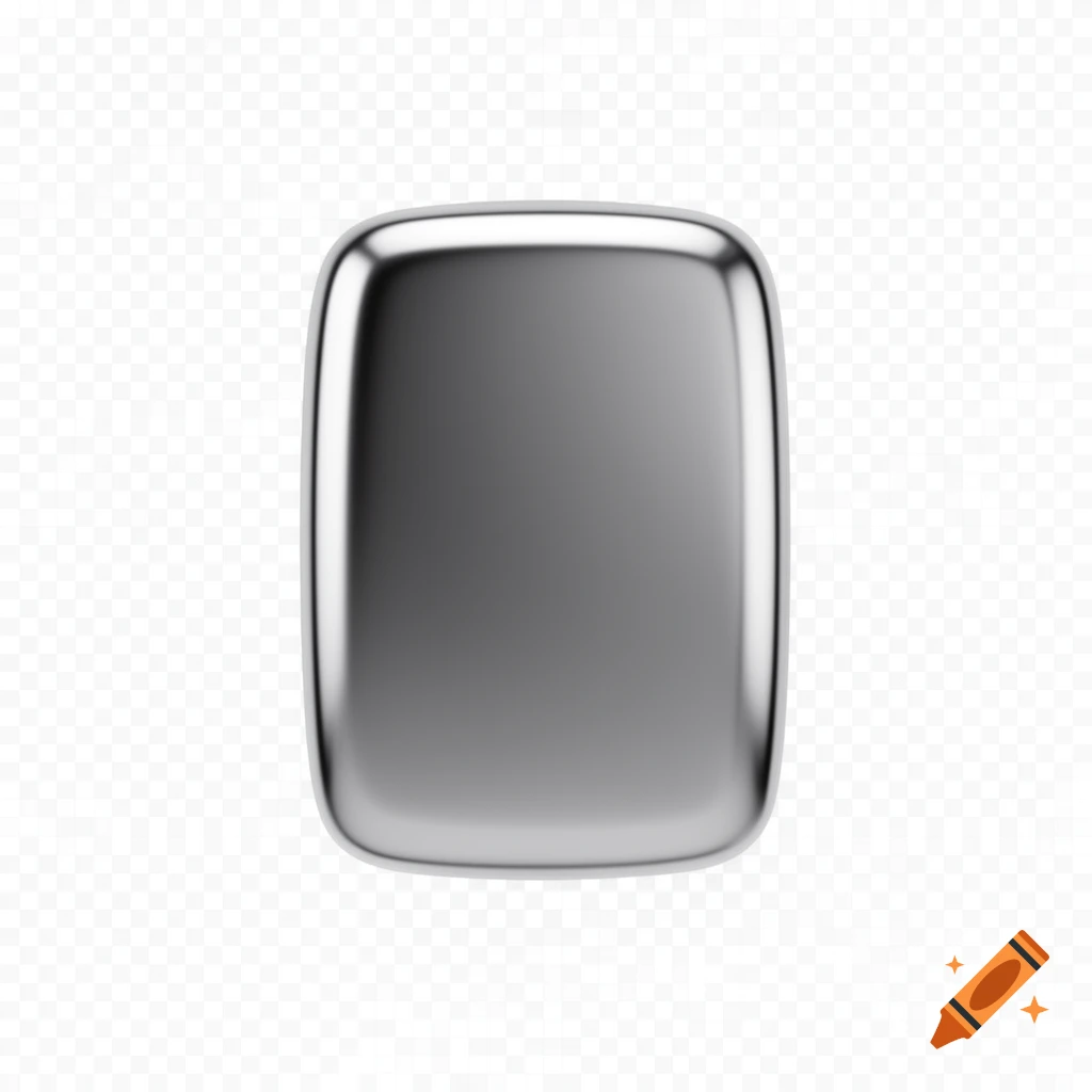 A shiny silver metallic rounded rectangle on a transparent background.