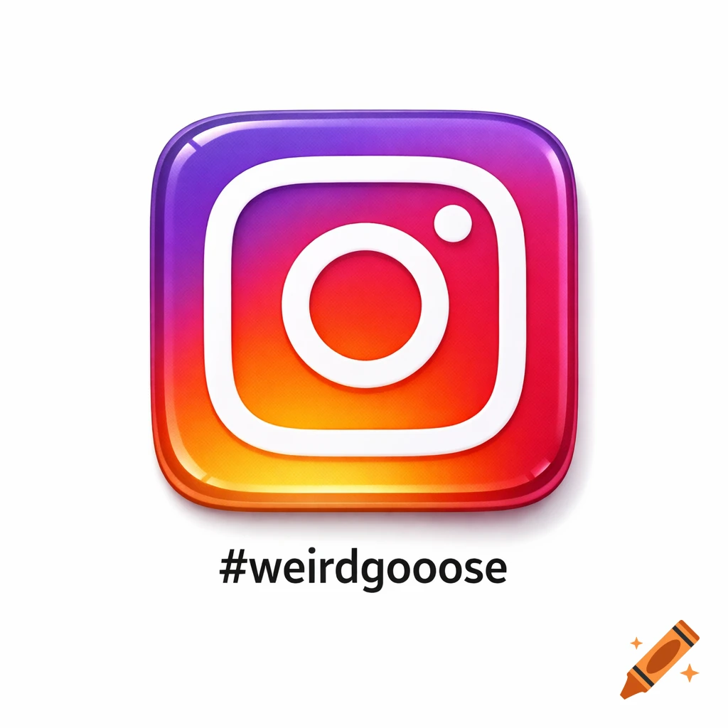 Glossy 3D Instagram logo with the hashtag #weirdgooose below it on a white background.
