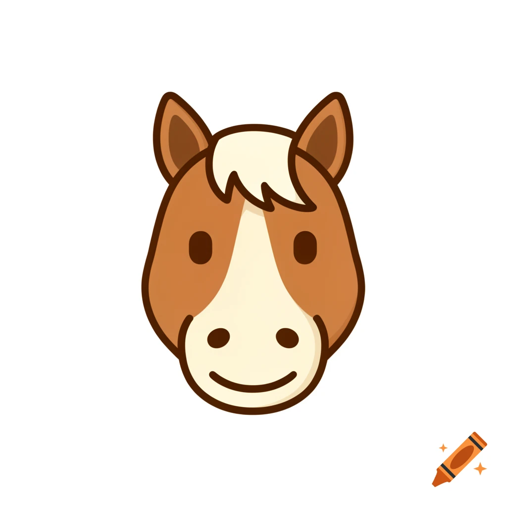 A minimalist emoji illustration of a brown horse face with a white blaze and mane on a white background.