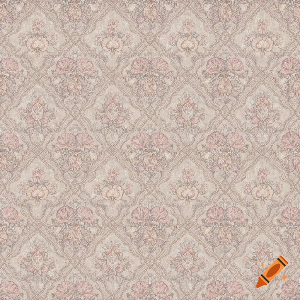 A seamless floral damask wallpaper pattern in pink and beige.