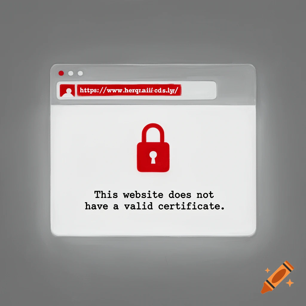 A minimalist browser window displaying a red padlock and a warning: 'This website does not have a valid certificate.'