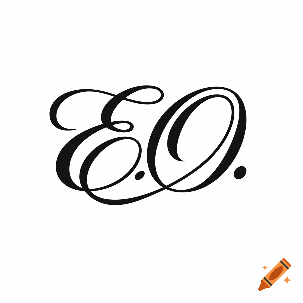 Black elegant script initials 'E.O.' on a white background.