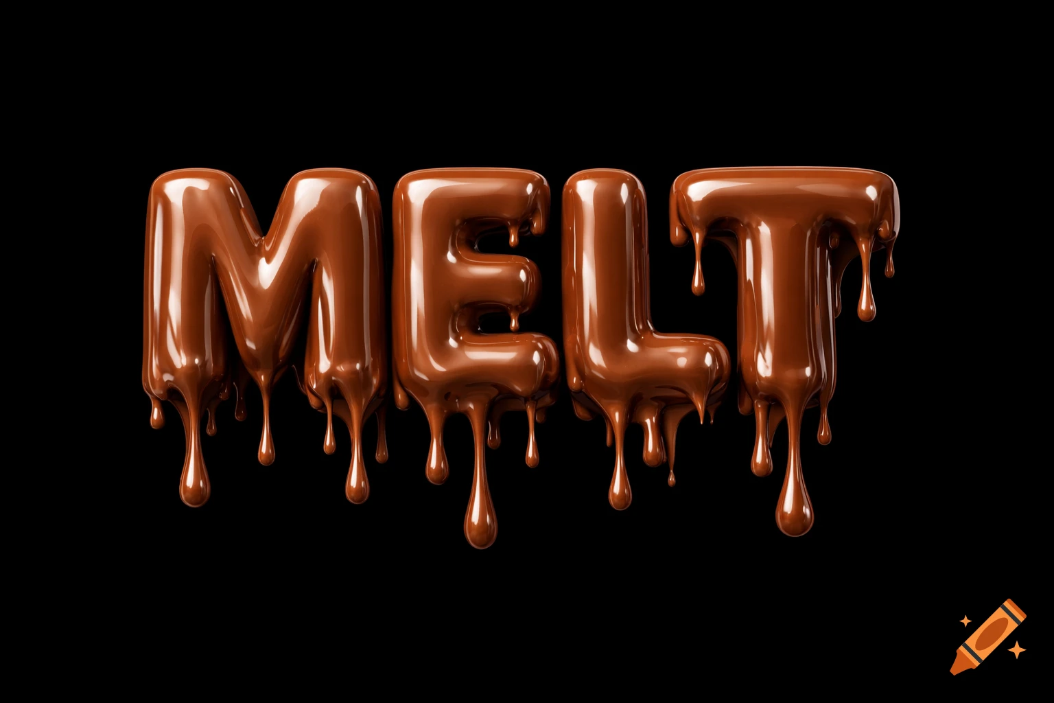 The word 'MELT' rendered as glossy, melting milk chocolate with drips on a black background.