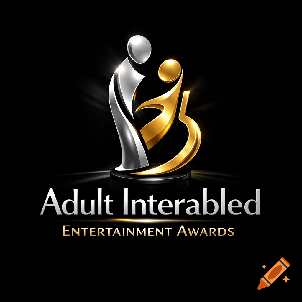 A sleek, metallic silver and gold abstract logo featuring two stylized figures on a black background, with "Adult Interabled Entertainment Awards" text.