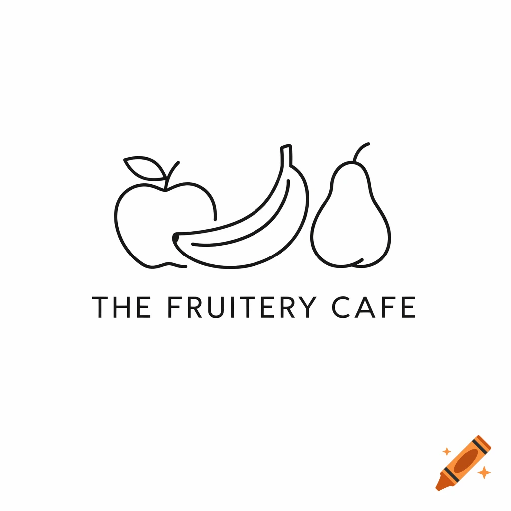 A minimalist line art logo featuring an apple, banana, and pear, with the text 'THE FRUITERY CAFE' below.