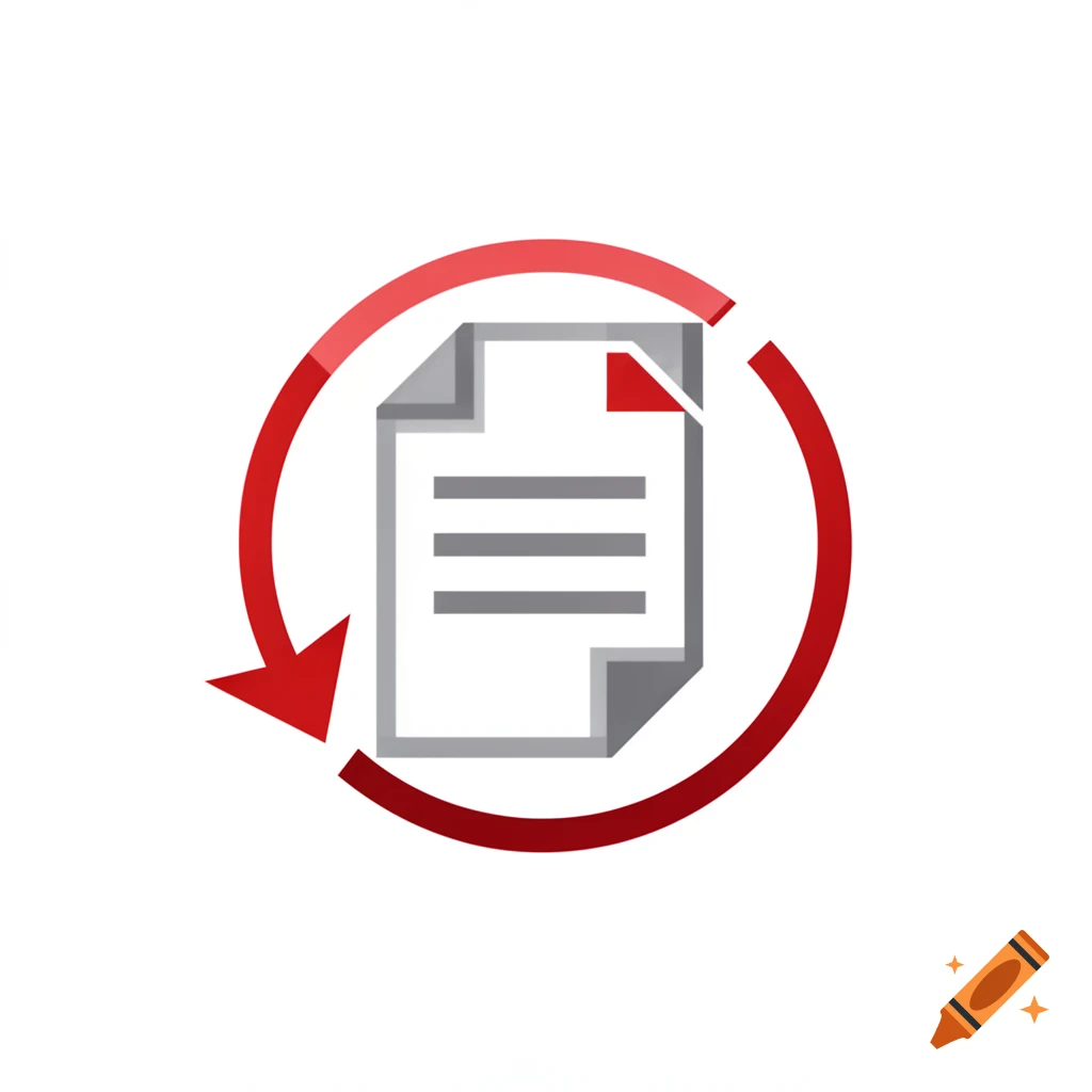 A red circular refresh arrow icon surrounds a gray document icon with a folded red corner and horizontal lines, on a white background.