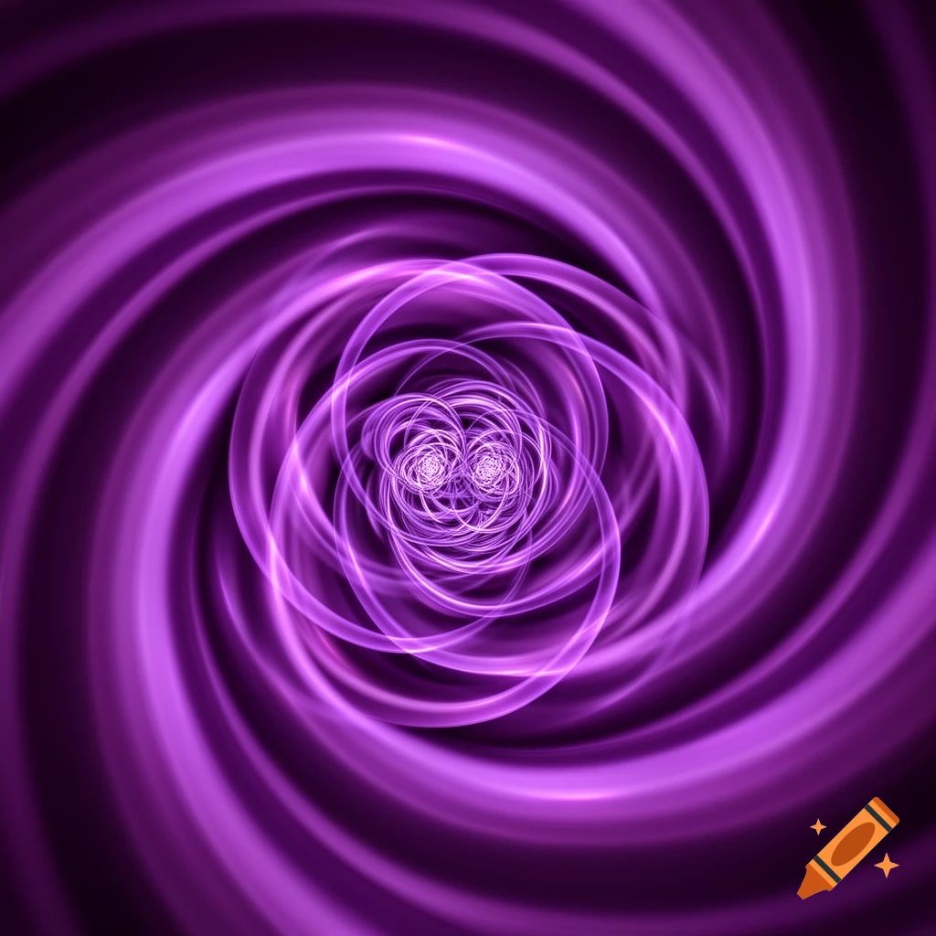 A vibrant purple abstract design featuring swirling spirals and concentric circles, creating an optical illusion.
