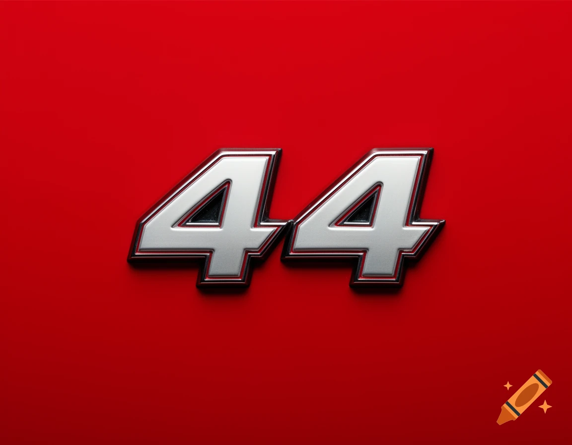 Metallic silver number 44 with a black outline against a vibrant red background.
