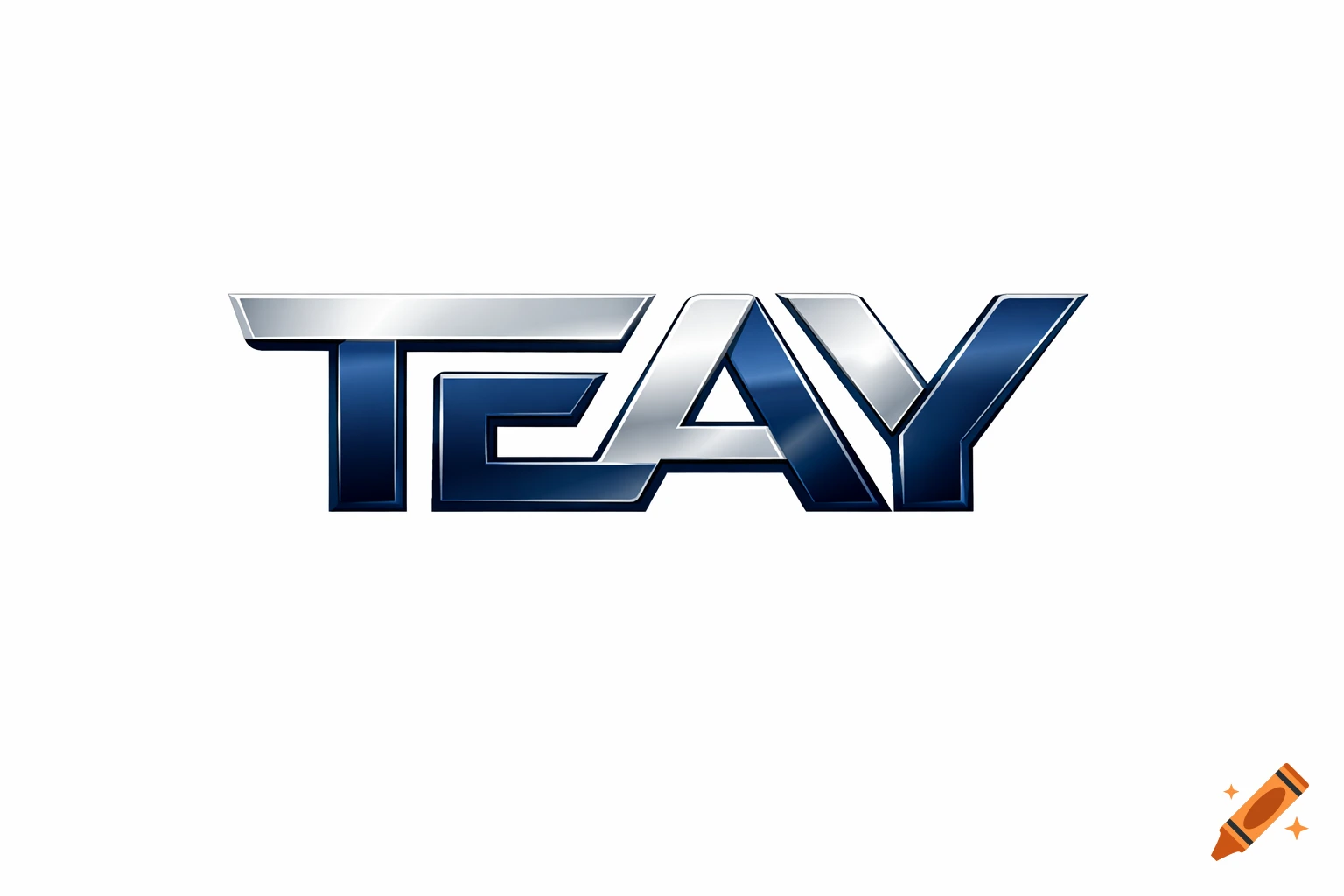A metallic silver and blue logo spelling out TEAY in a futuristic style.