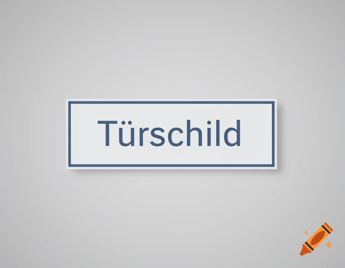 A white rectangular door sign with a blue border, featuring the word 'Türschild' in blue letters, against a light grey wall.