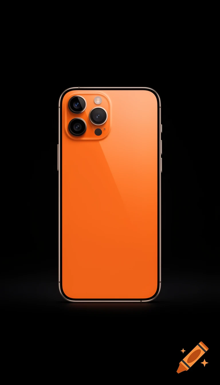 A photorealistic orange iPhone 17 Pro Max with a triple camera system centered on a black background.