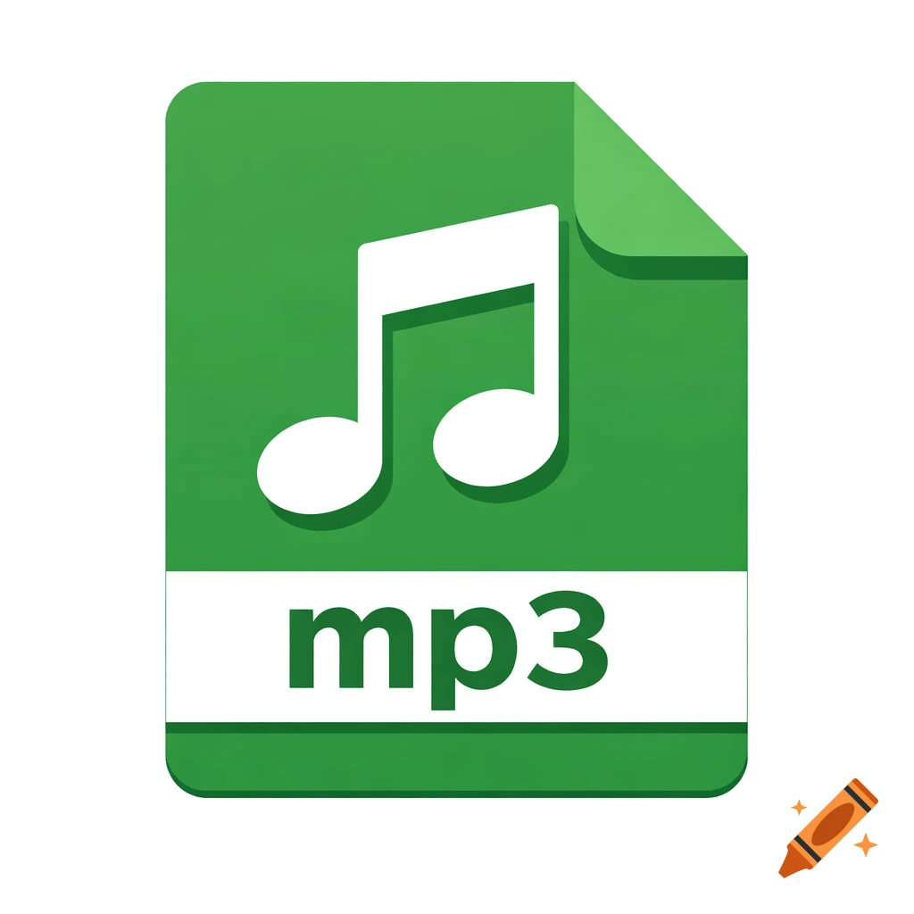 Flat design green icon for an MP3 file with a white music note symbol and 'mp3' text.