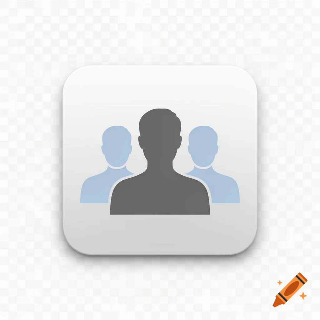 Minimalist icon featuring a dark grey silhouette in front of two light blue silhouettes on a white rounded square with a transparent background.
