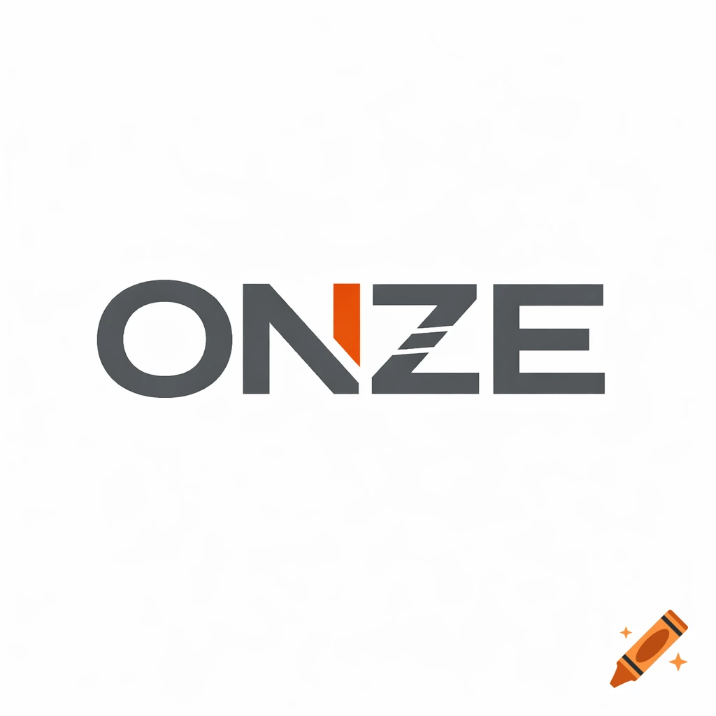 A minimalist logo for ONZE, featuring dark gray geometric typography with an orange accent in the negative space of the 'N' and two parallel lines in the 'Z' forming the number 11.
