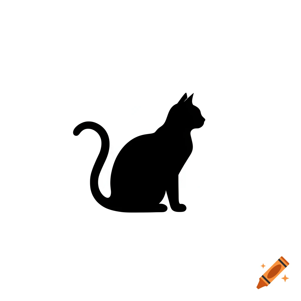 A black silhouette of a cat sitting on a white background, facing right.