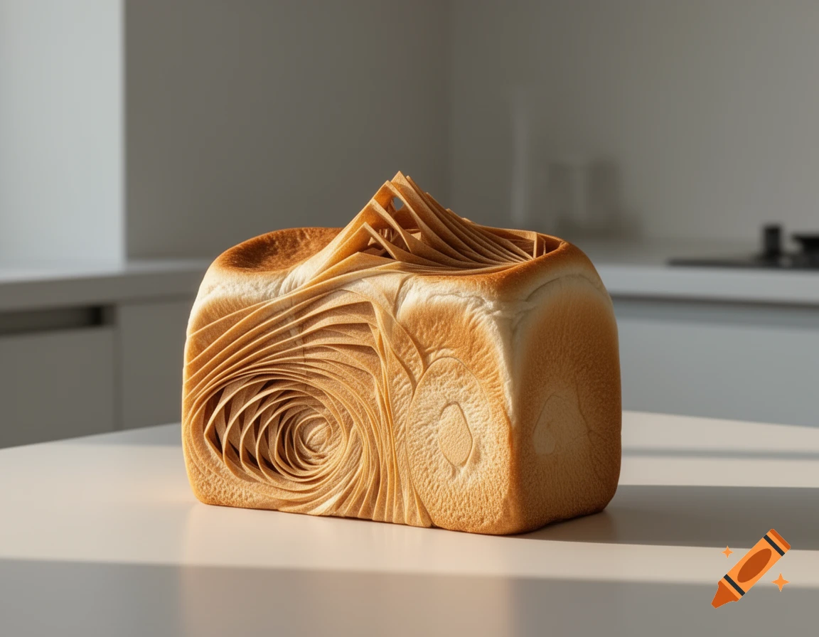 A loaf of bread with a parametric architectural design featuring ...