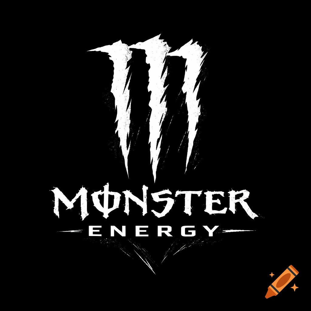 White Monster Energy drink logo with a distressed claw mark 'M' symbol and text 'MONSTER ENERGY' on a black background.