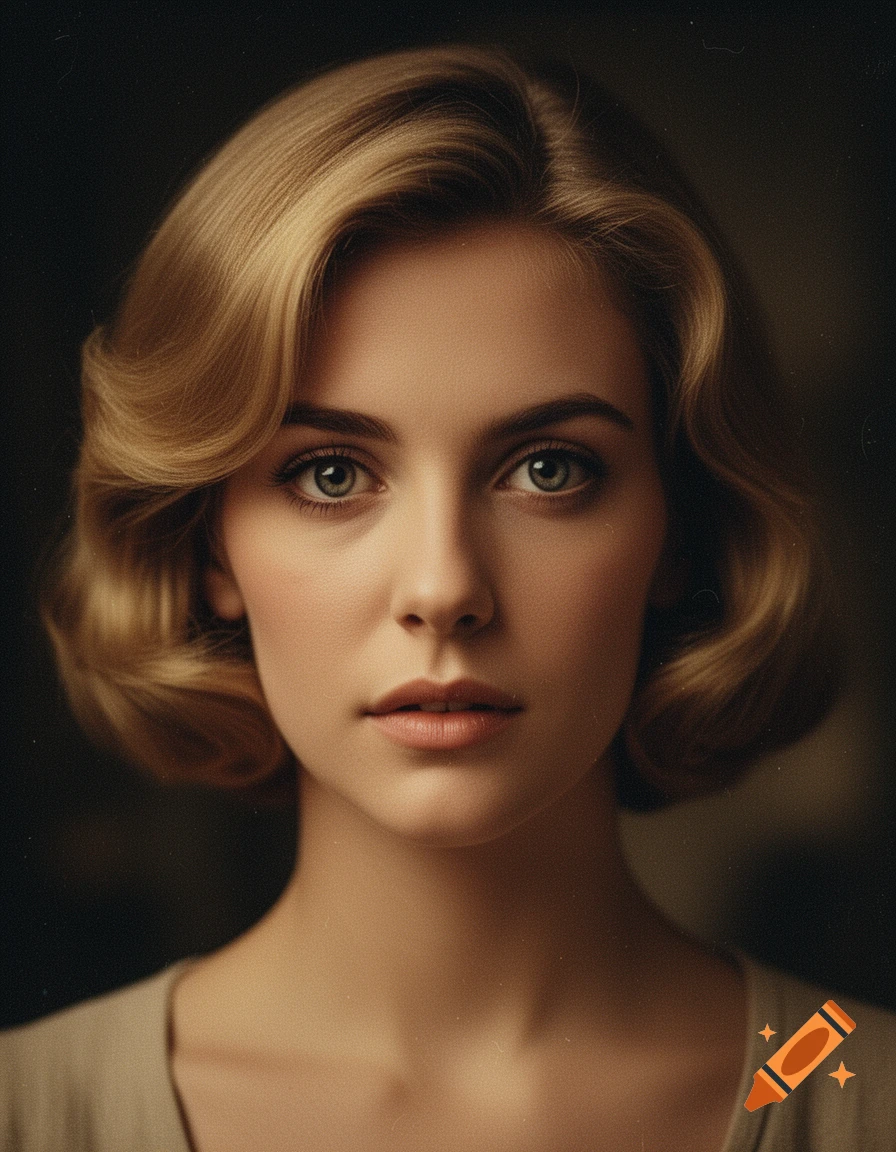 Photorealistic cinematic portrait of a young woman with a honey-blonde ...