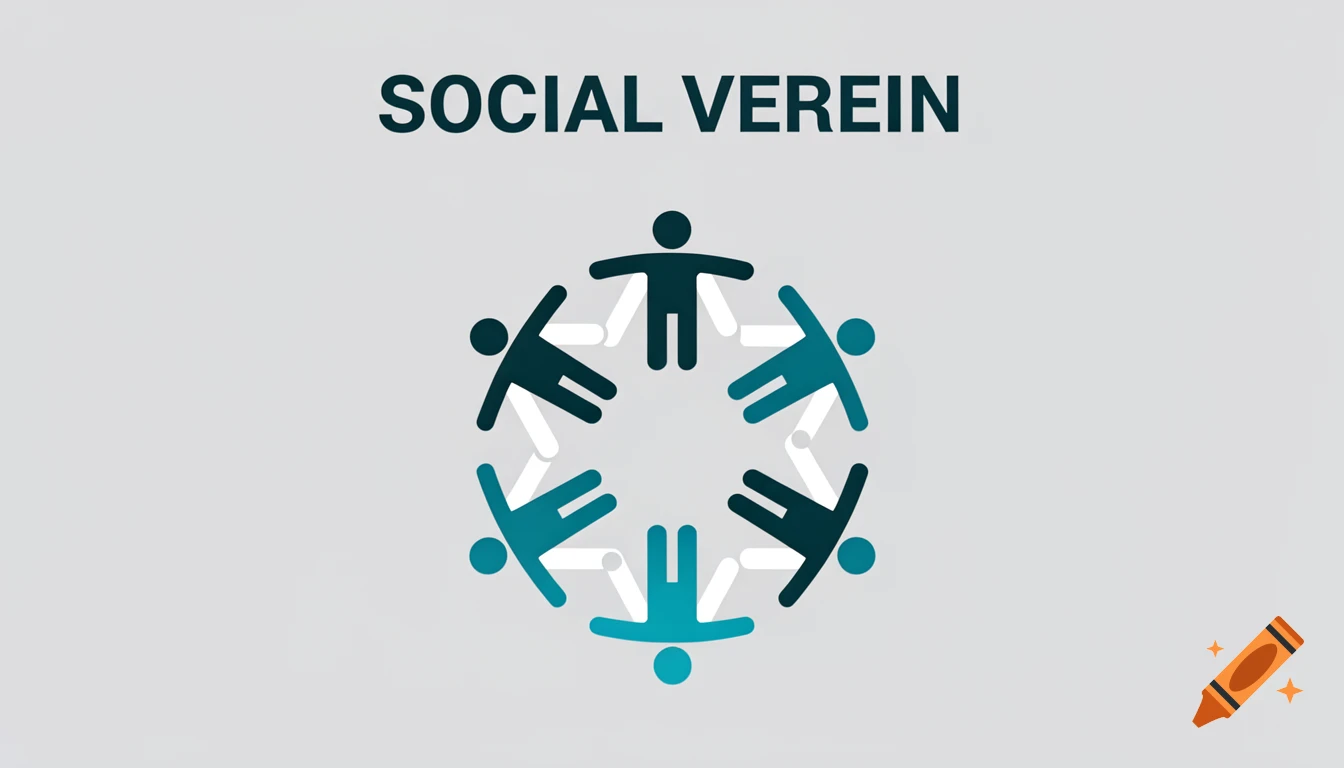 Modern pictogram of figures in a circle holding hands above 'SOCIAL VEREIN' text on a light gray background.