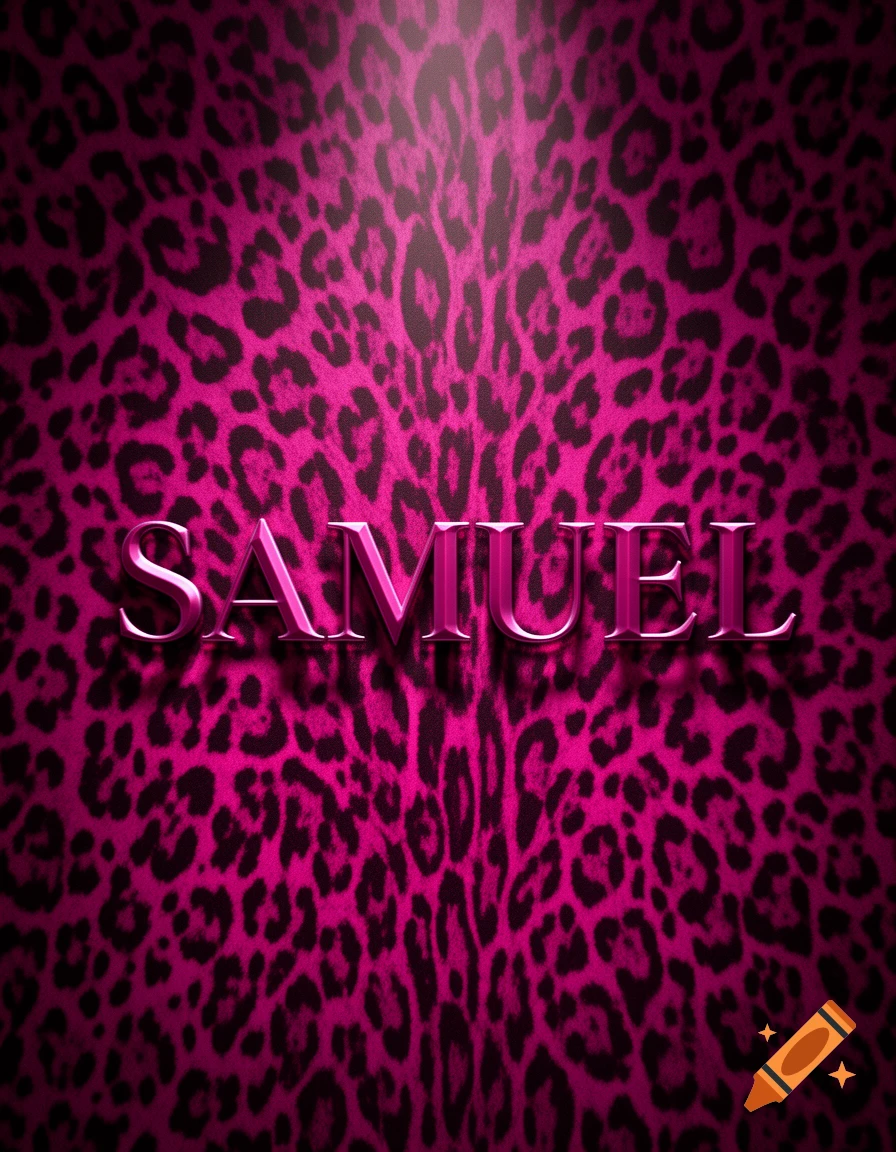 Metallic pink 3D name SAMUEL on a fuchsia and black leopard print background.