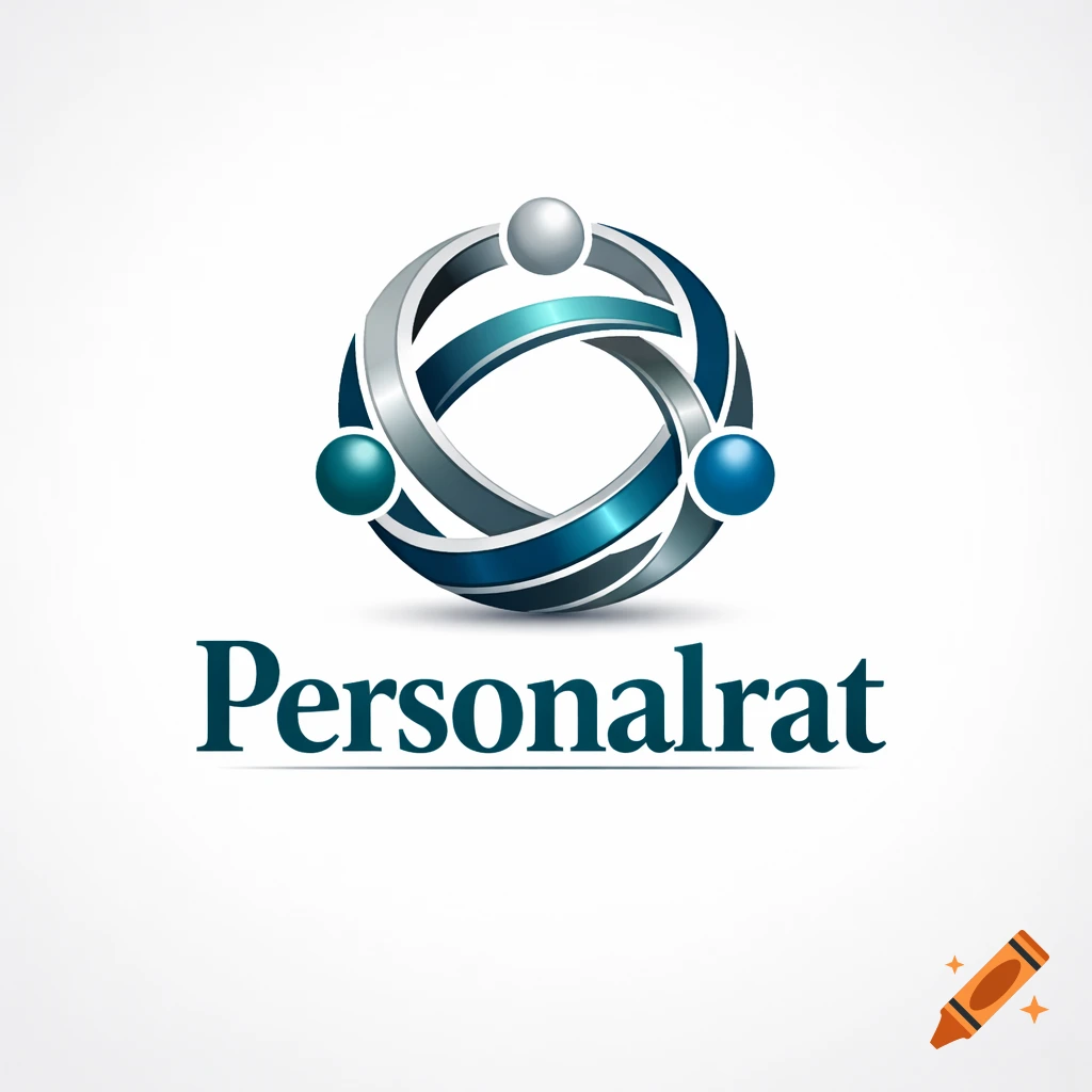 An abstract logo with interconnected metallic silver and blue rings forming a circle, three spheres, and the text 'Personalrat'.