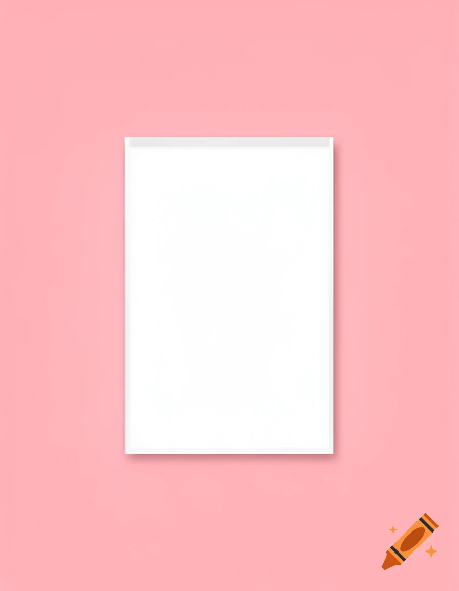 A blank white square with a subtle shadow centered on a soft pink background.