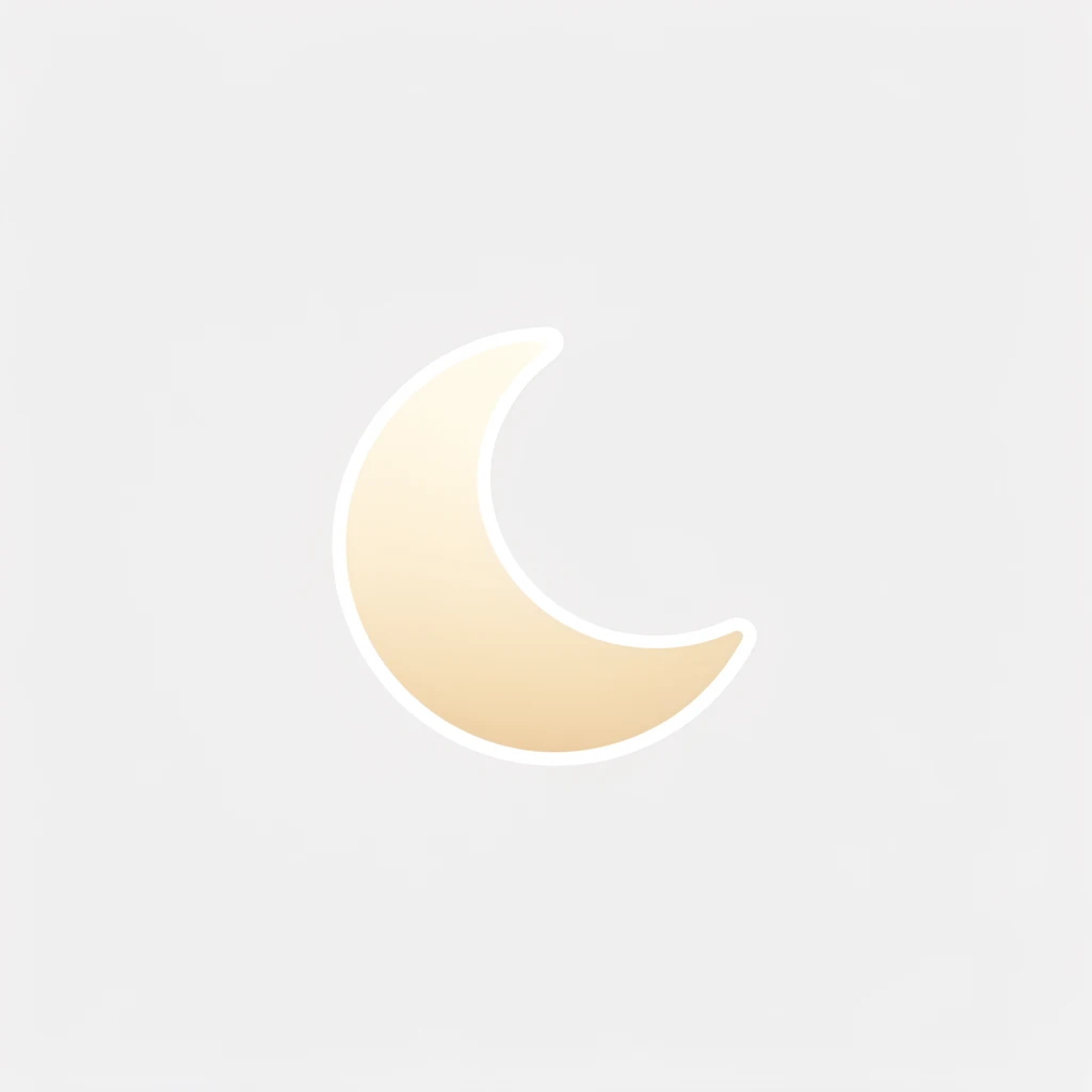 contemporary 2D stock illustration, clean simplified natural forms, flat color areas with gentle soft gradient shading, rounded believable proportions, restrained detail, no outer outlines, no texture or grain, non-photorealistic. A clean crescent moon helper element as a clean standalone cutout asset, centered on a very light cool gray background for easier edge extraction. Soft warm ivory or pale gold coloring with clear edge contrast. Pleasant and graphic but not emoji-like, not 3D. Clear readable silhouette with comfortable padding, no cast shadow, no floor shadow, no extra scenery, no text.