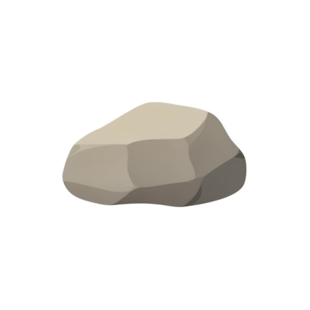 contemporary 2D stock illustration, clean simplified natural forms, flat color areas with gentle soft gradient shading, rounded believable proportions, restrained detail, no outer outlines, no texture or grain, non-photorealistic. A single rounded boulder as a standalone cutout element, centered on a pure white background. Natural gray-beige palette with simplified facet shapes. Clear readable silhouette with comfortable padding, no cast shadow, no floor shadow, no extra scenery.