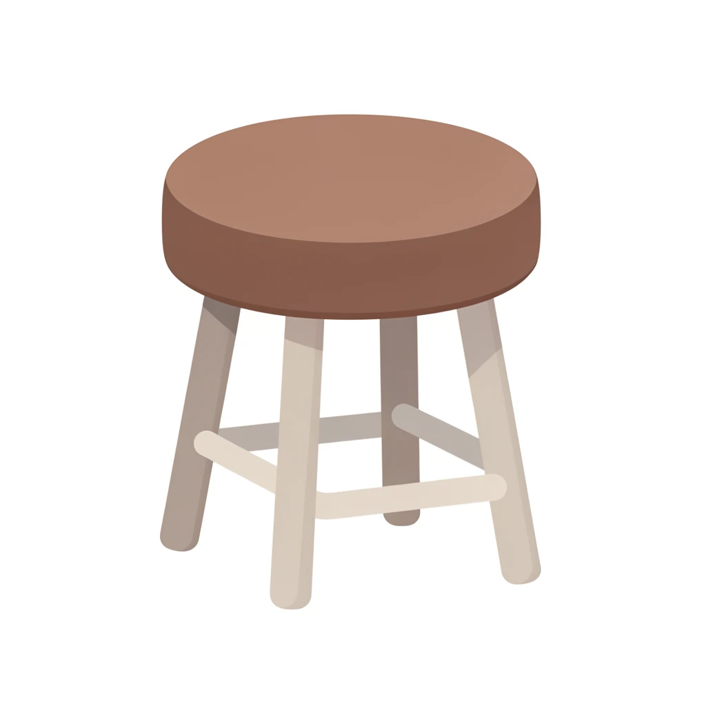 contemporary 2D stock illustration, clean simplified natural forms, flat color areas with gentle soft gradient shading, rounded believable proportions, restrained detail, no outer outlines, no texture or grain, non-photorealistic. A simple round stool as a clean standalone cutout asset, centered on a pure white background. One dominant seat color, neutral legs, restrained footrest detail. Believable 2D stock-illustration object proportions, not toy-like, not icon-like, not 3D. Clear readable silhouette with comfortable padding, no cast shadow, no floor shadow, no extra scenery, no text.
