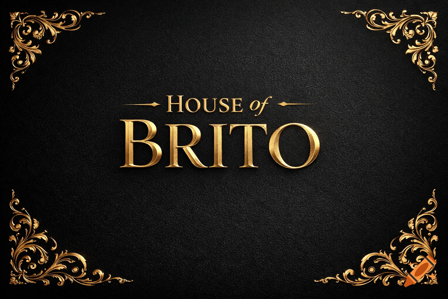 Golden text 'HOUSE of BRITO' on a black background, with ornate golden flourishes in the corners.