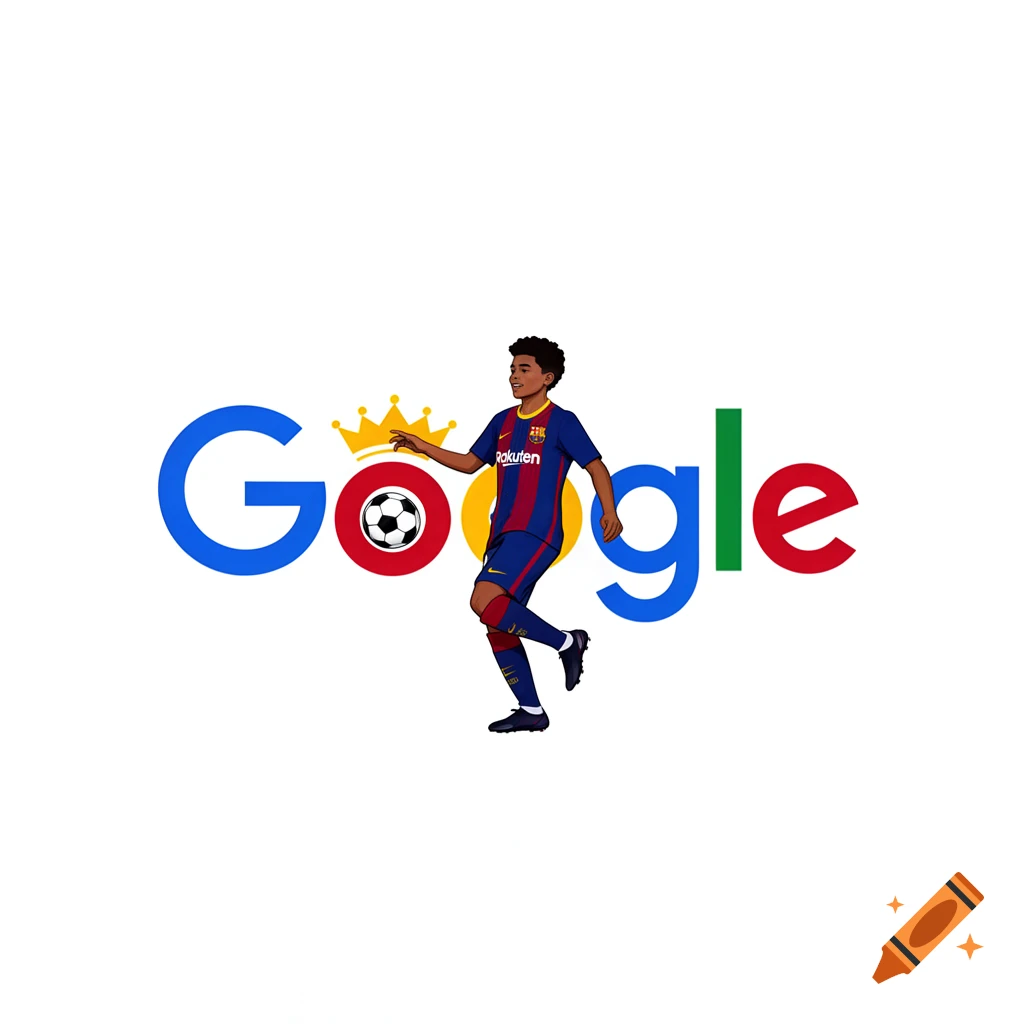 A colorful Google Doodle featuring a stylized football player in a blue and red kit, kicking a soccer ball as the second 'o' in 'Google', with a crown on the 'G'.